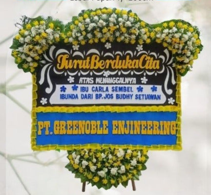 Papan Bunga Turut Berduka Cita Hitam Biru Kuning Besar (Bp#35)