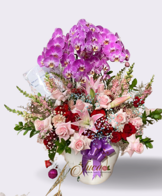 OC#28 – Anggrek Phalaenopsis 6 Tangkai Pink with Lily & Mixed Flowers
