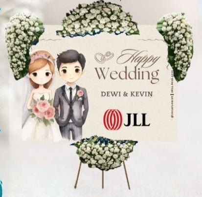 Papan Bunga Happy Wedding Putih Gypsophila Besar (Bp#40)