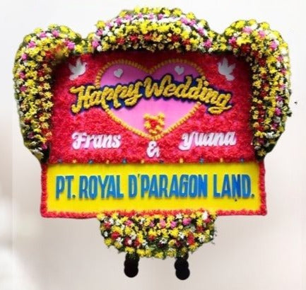 Papan Bunga Happy Wedding Pink Kuning Besar (Bp#46)
