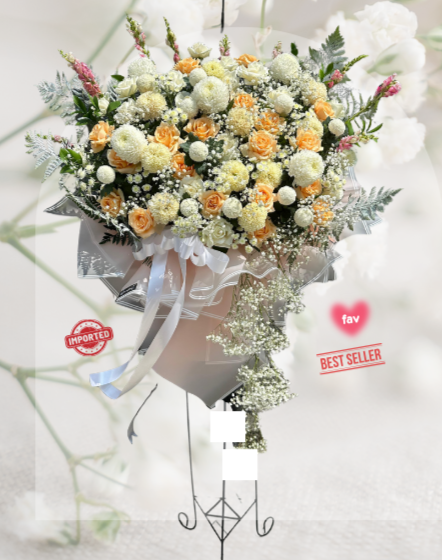 Sf#51 – Standing Flower Imported Peony Mom Gompi Mix Roses Pomp Baby Breath