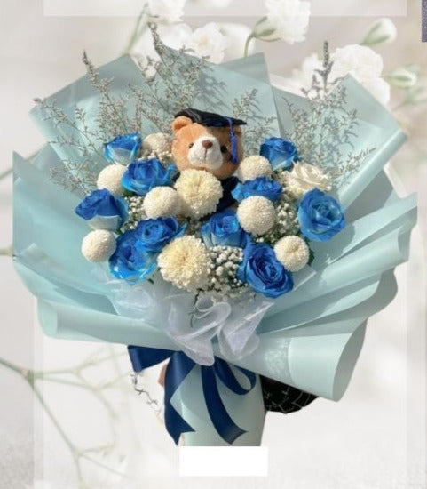 18 Mixed Rose Gompi Pomp Gerbera with Doll HGd#59