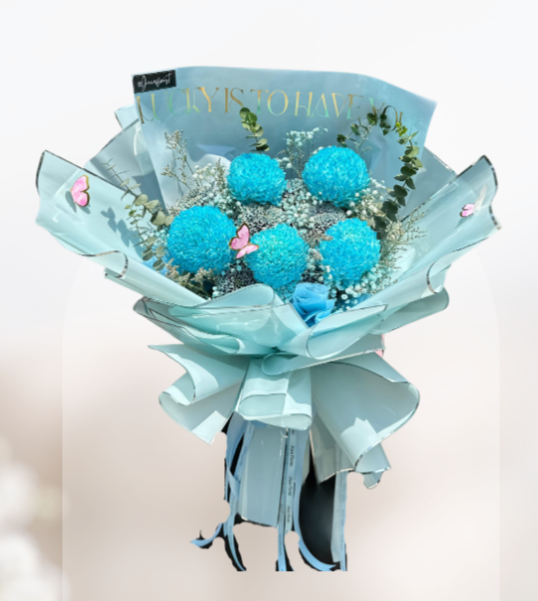 HBp#06 — 5 Teal Peonies & Gompi Bouquet