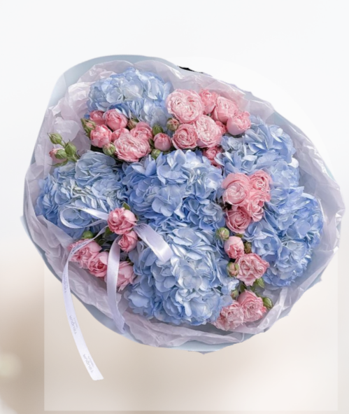 HBh#10 — 6 Big Hydrangea & 30 Roses Bouquet