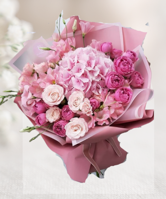 HBh#12 — Big Hydrangea, 20 Roses & Lyshiantus Bouquet