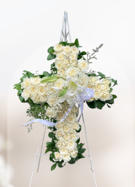 Sf#10 — Cross Full Rose with Lily Standing Flower