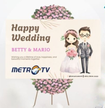 Papan Bunga Happy Wedding Pink (Bp#13)