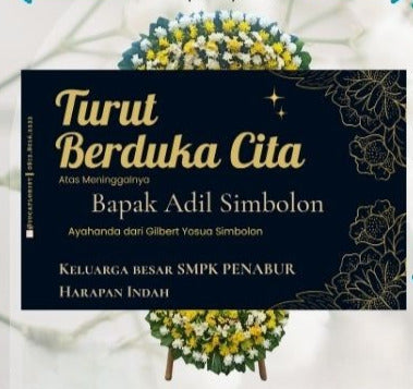 Papan Bunga Turut Berduka Cita Kuning Hitam (Bp#15)