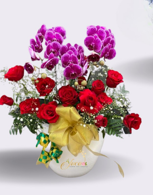 OC#14 – Anggrek Phalaenopsis Triple Ungu with Red Roses