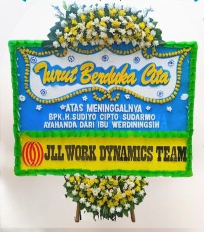 Papan Bunga Turut Berduka Cita Biru Kuning (Bp#22)
