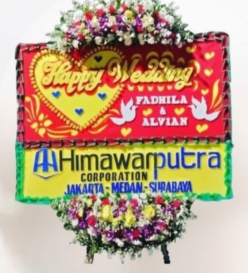 Papan Bunga Happy Wedding Kuning Merah (Bp#26)