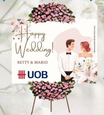 Papan Bunga Happy Wedding Putih Elegan (Bp#27)