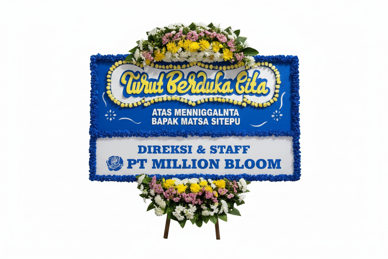 Bunga papan duka cita biru putih dari Juca Florist