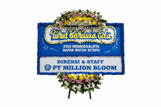 Bunga papan duka cita biru putih dari Juca Florist